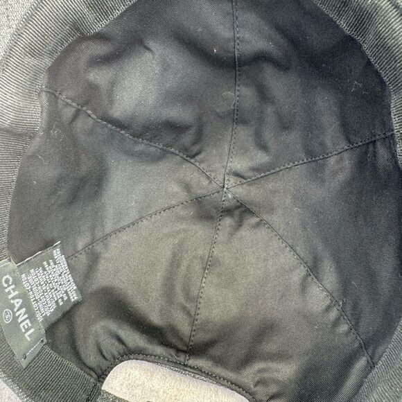 Chanel 22P Black Denim Sequin CC White Logo Baseball Cap Curved Peak Hat - Picture 9 of 13